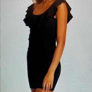 Black Ruffle-Trim Bodycon Dress